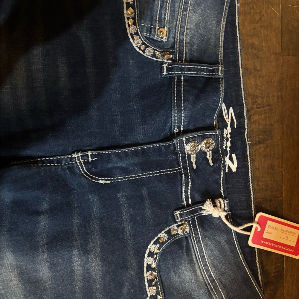 Seven7 Blue Flare Wide Leg Jeans - Picture 5 of 6